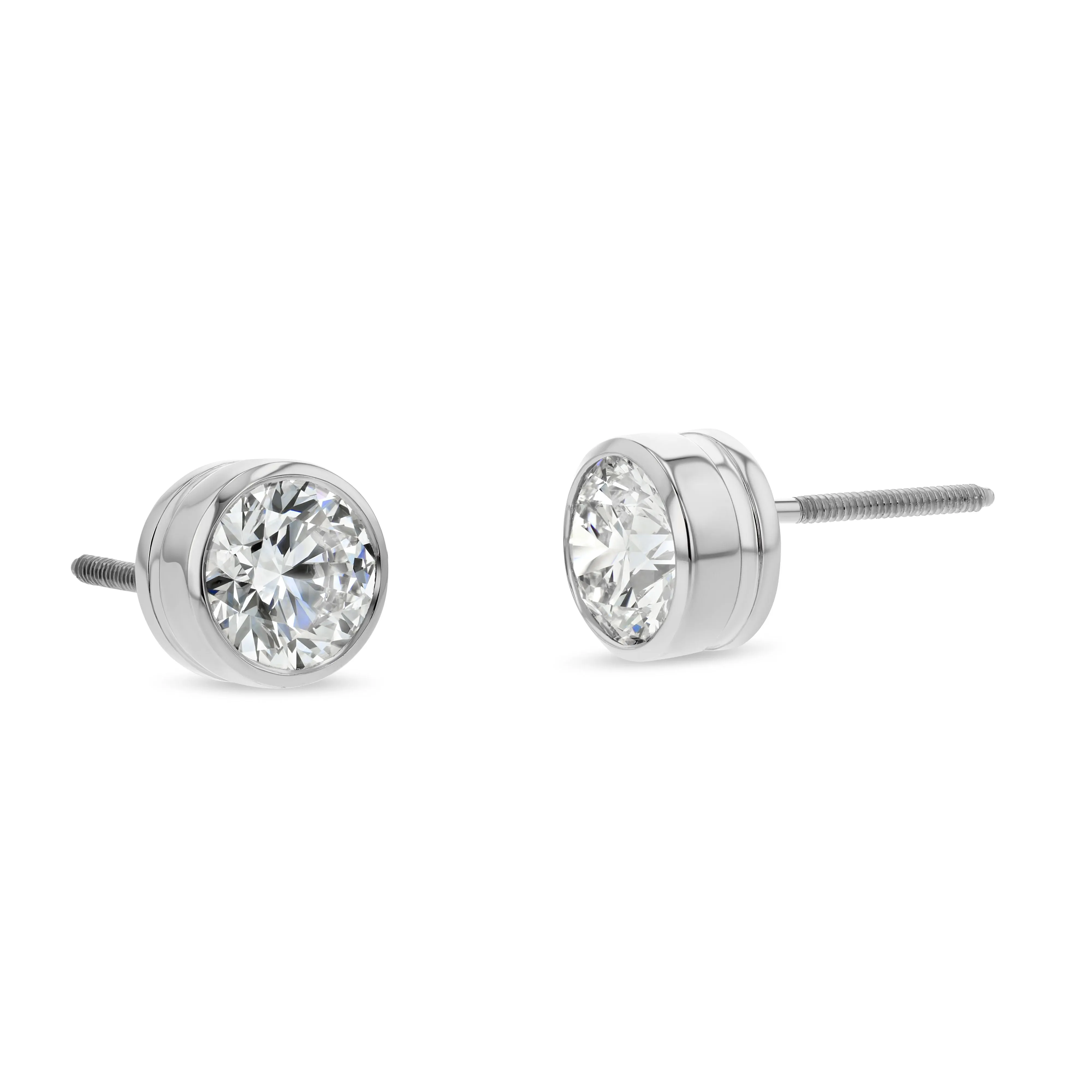 18k White Gold Bezel Set Round Brilliant Diamond Stud Earrings (0.32 Ct. T.w., Vs1-vs2 Clarity, F-g Color)