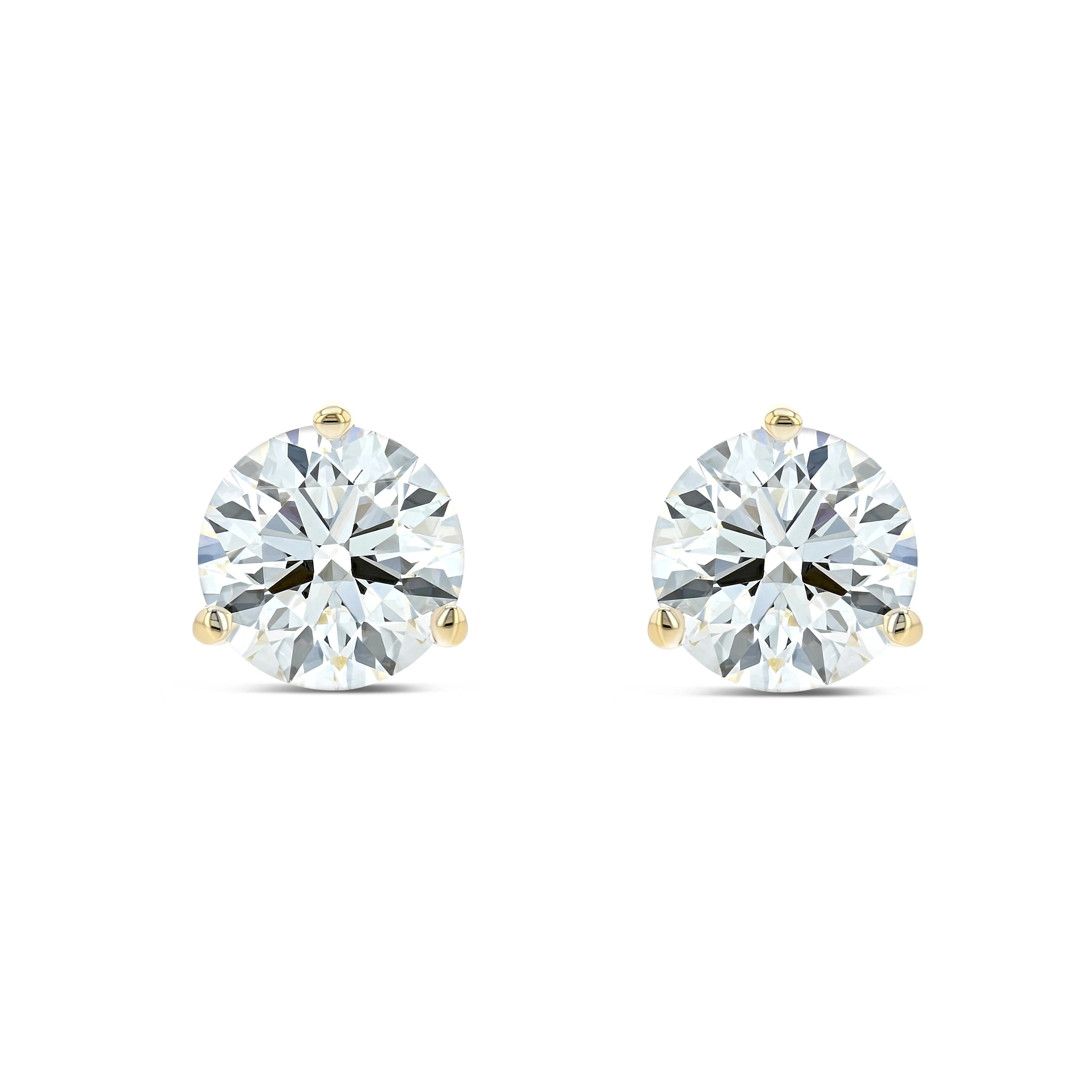 18k Yellow Gold 3-prong Round Brilliant Diamond Stud Earrings (0.75 Ct. T.w., Vs1-vs2 Clarity, H-i Color)