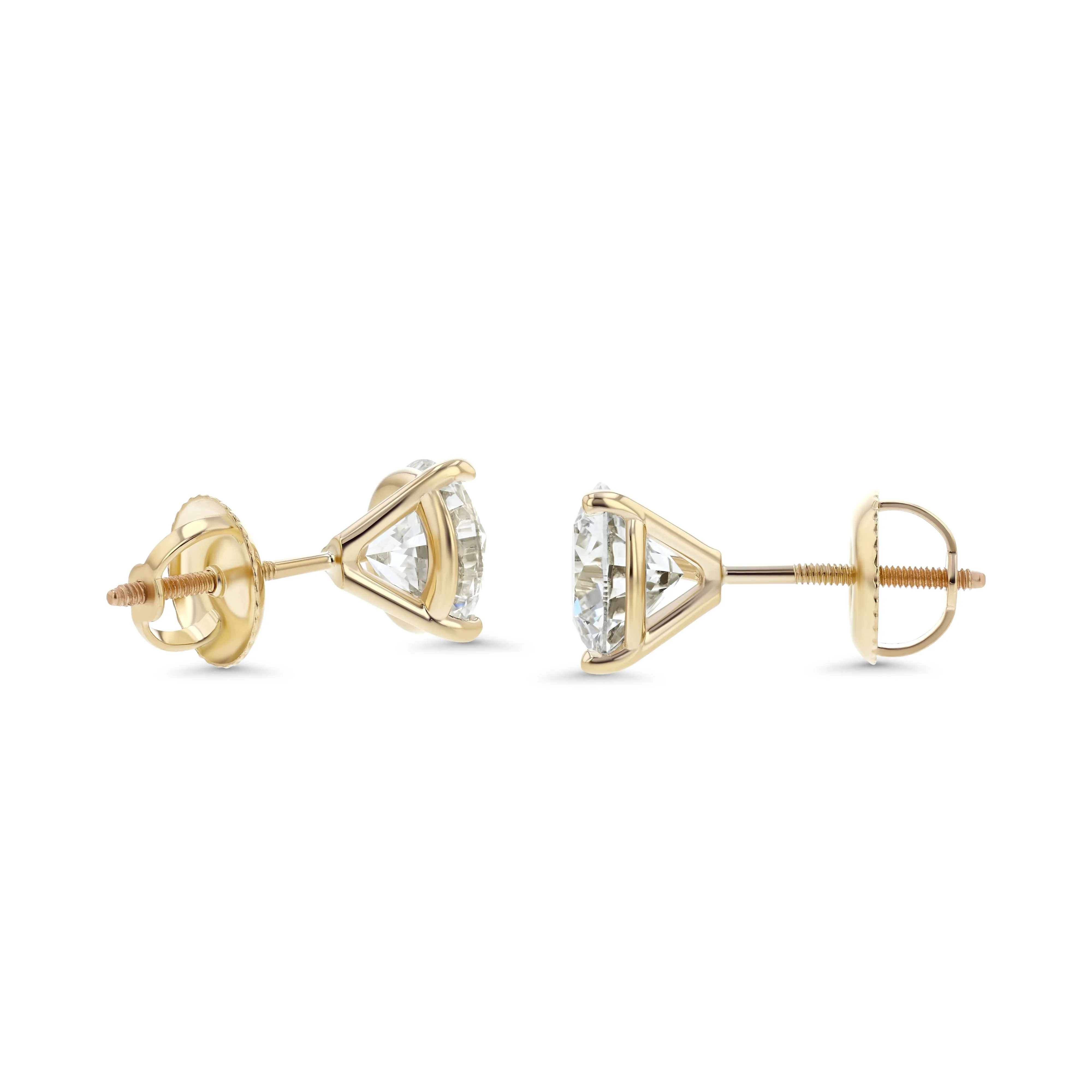 18k Yellow Gold 3-prong Round Brilliant Diamond Stud Earrings (0.75 Ct. T.w., Vs1-vs2 Clarity, H-i Color)