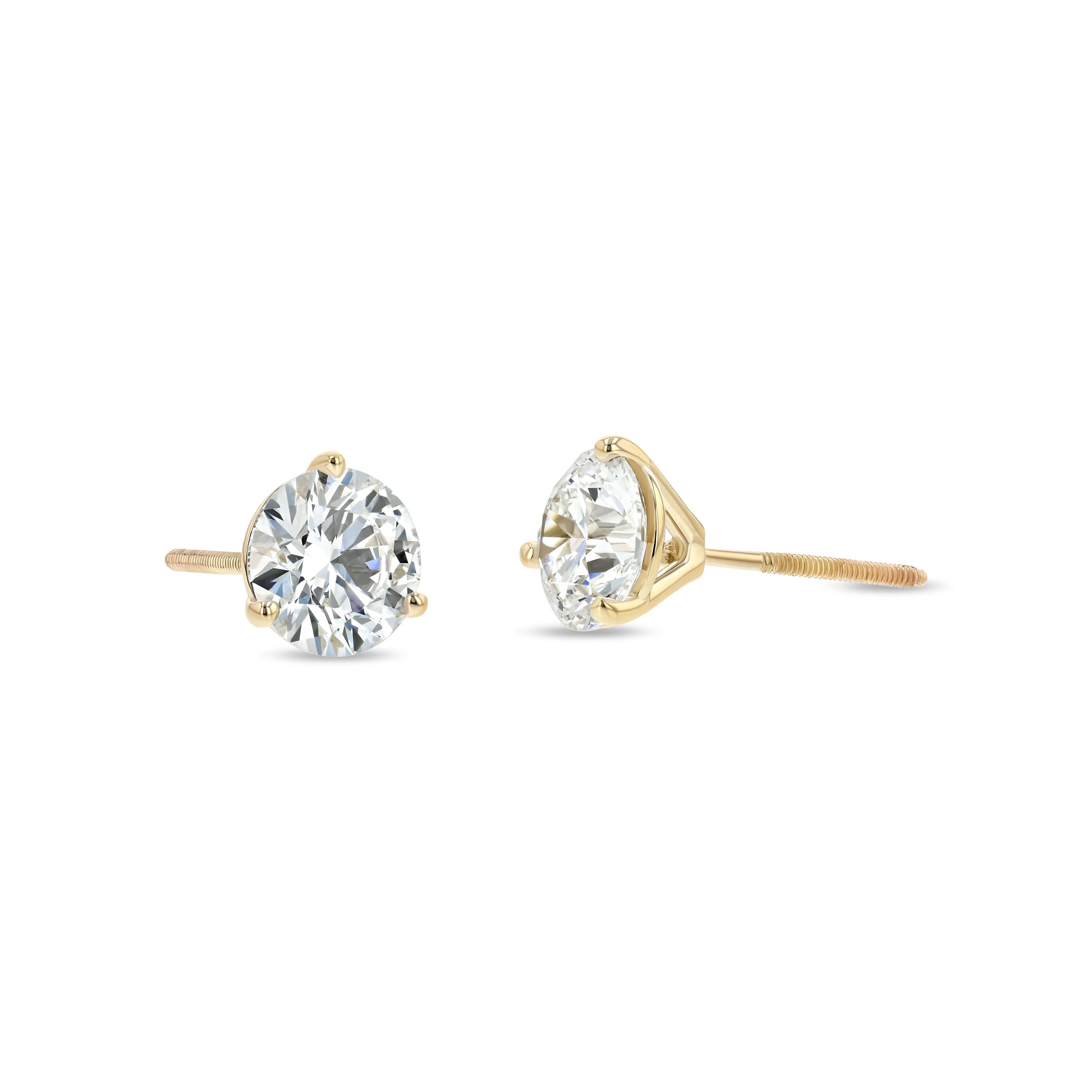 18k Yellow Gold 3-prong Round Brilliant Diamond Stud Earrings (0.75 Ct. T.w., Vs1-vs2 Clarity, H-i Color)