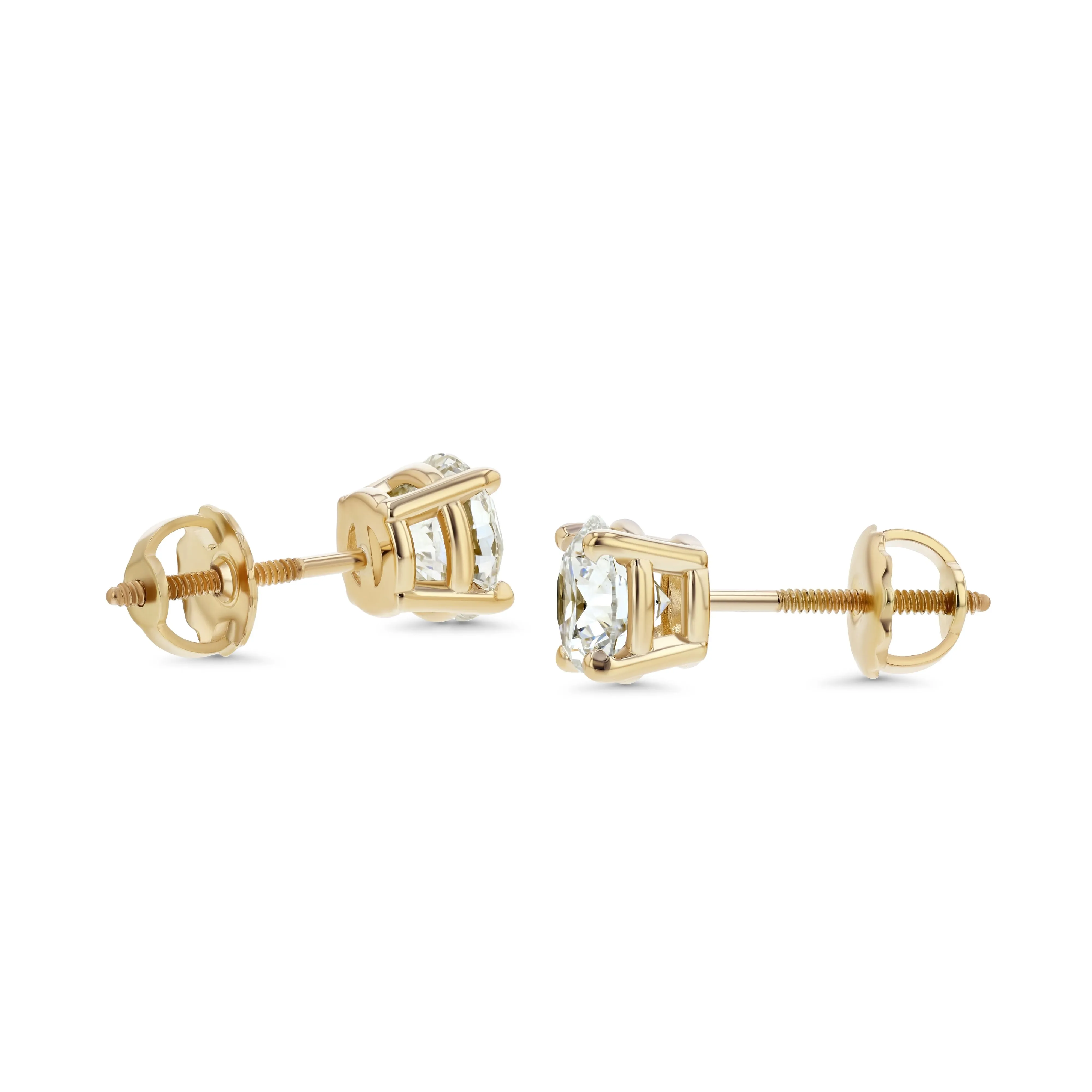 18k Yellow Gold 4-prong Round Brilliant Diamond Stud Earrings (1.06 Ct. T.w., Vs1-vs2 Clarity, F-g Color)