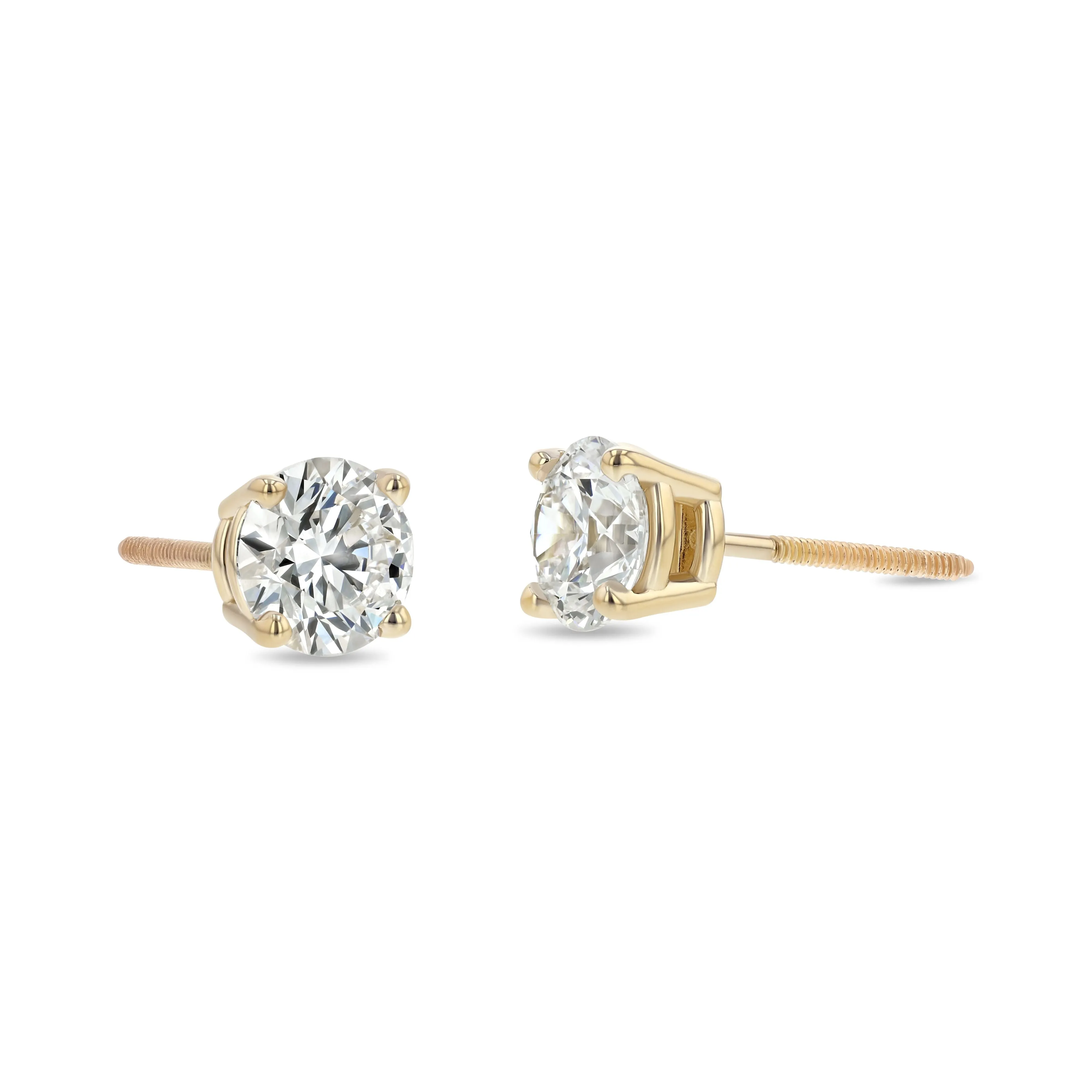 18k Yellow Gold 4-prong Round Brilliant Diamond Stud Earrings (1.06 Ct. T.w., Vs1-vs2 Clarity, F-g Color)