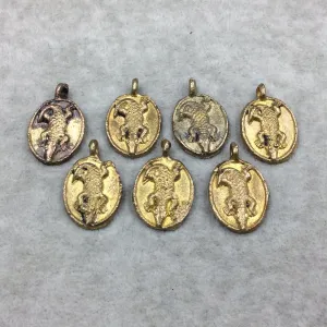 19mm x 23mm Hand Made Oxidized Copper/Brass Plated Very Rustic Oval Shape Crocodile Pendant From Ghana W Attached Ring And Flat Back  -