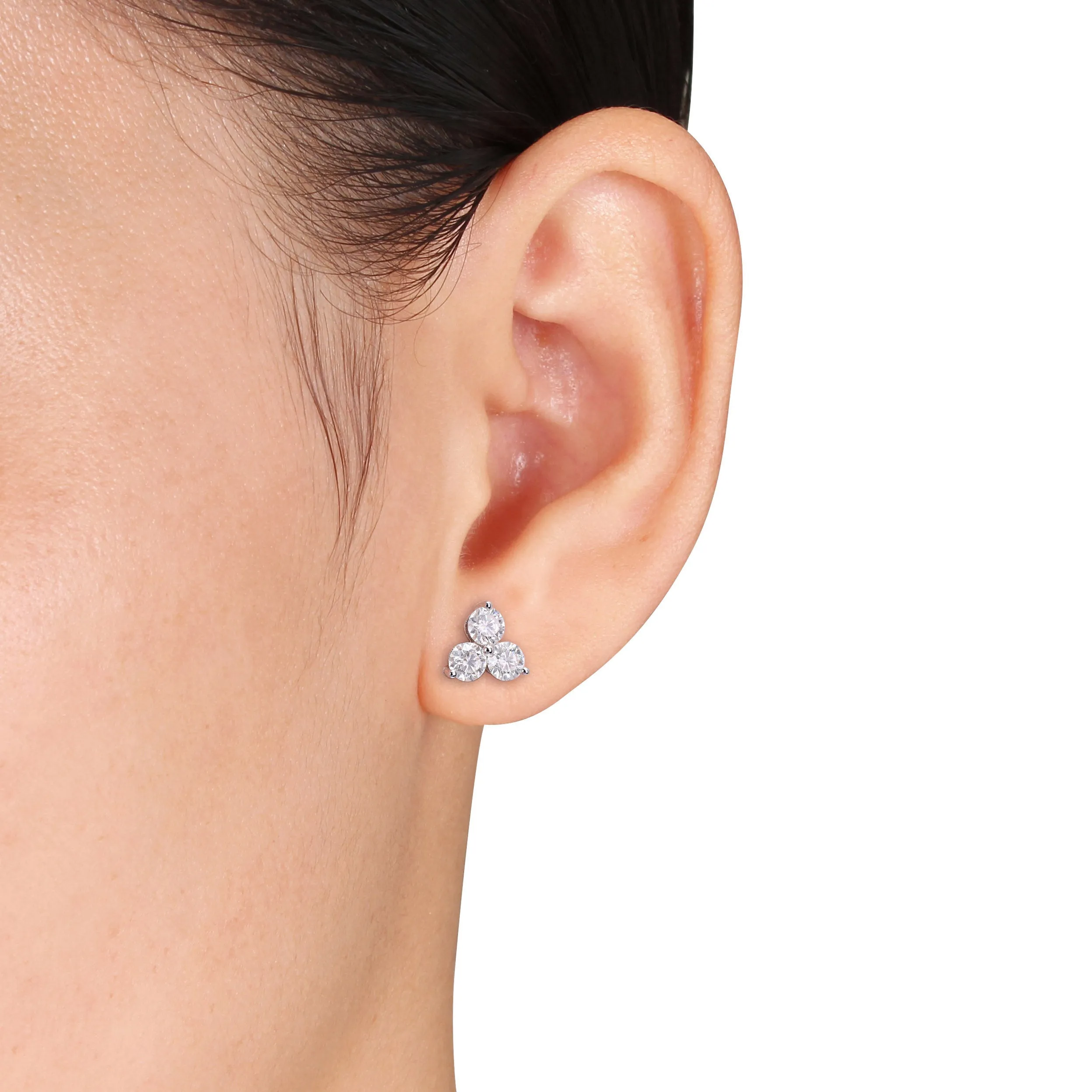 2 1/6 CT DEW Created Moissanite Three-Stone Stud Earrings in Sterling Silver