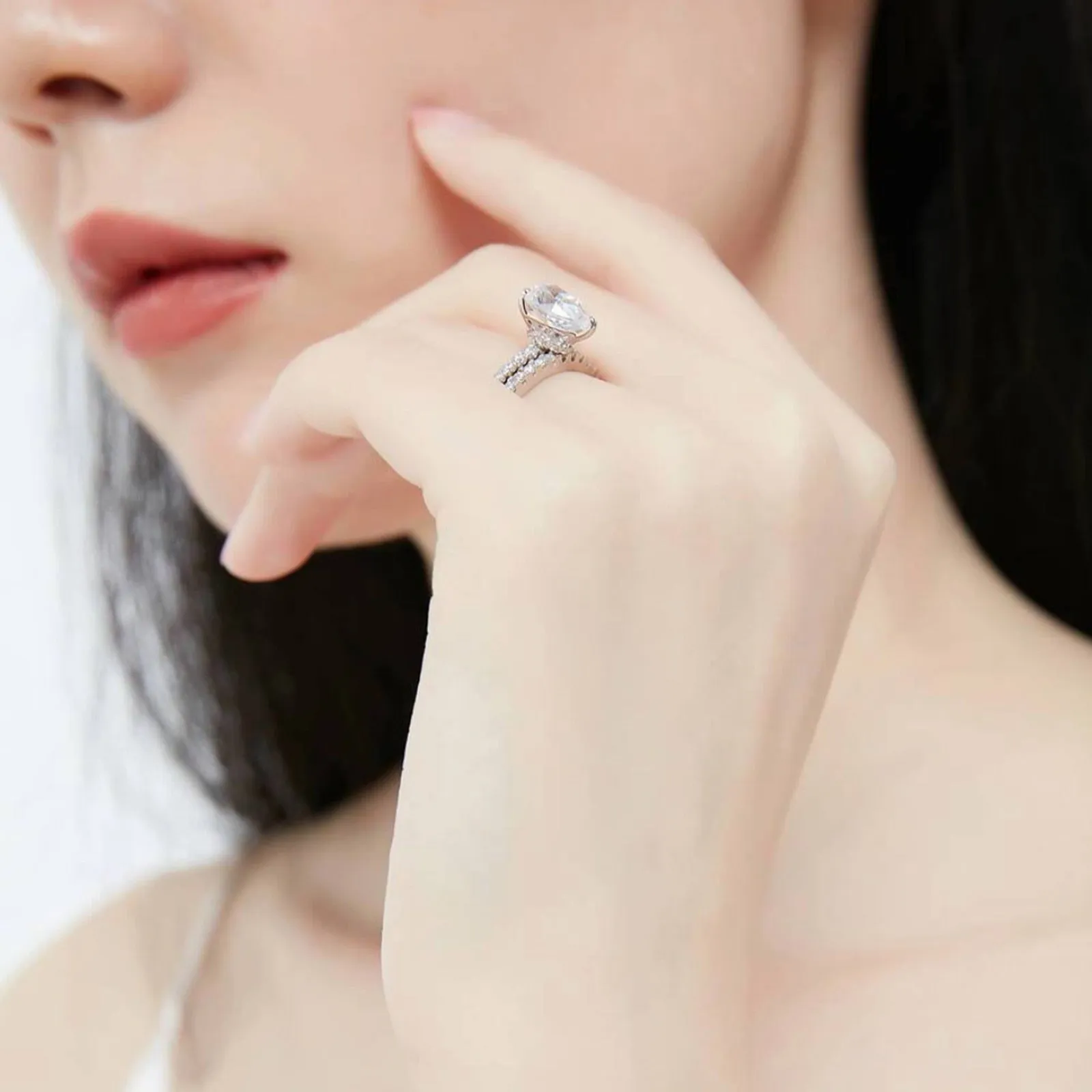 2 In 1 Fashion Women Artificial Gemston Ring Set Wedding Engagement