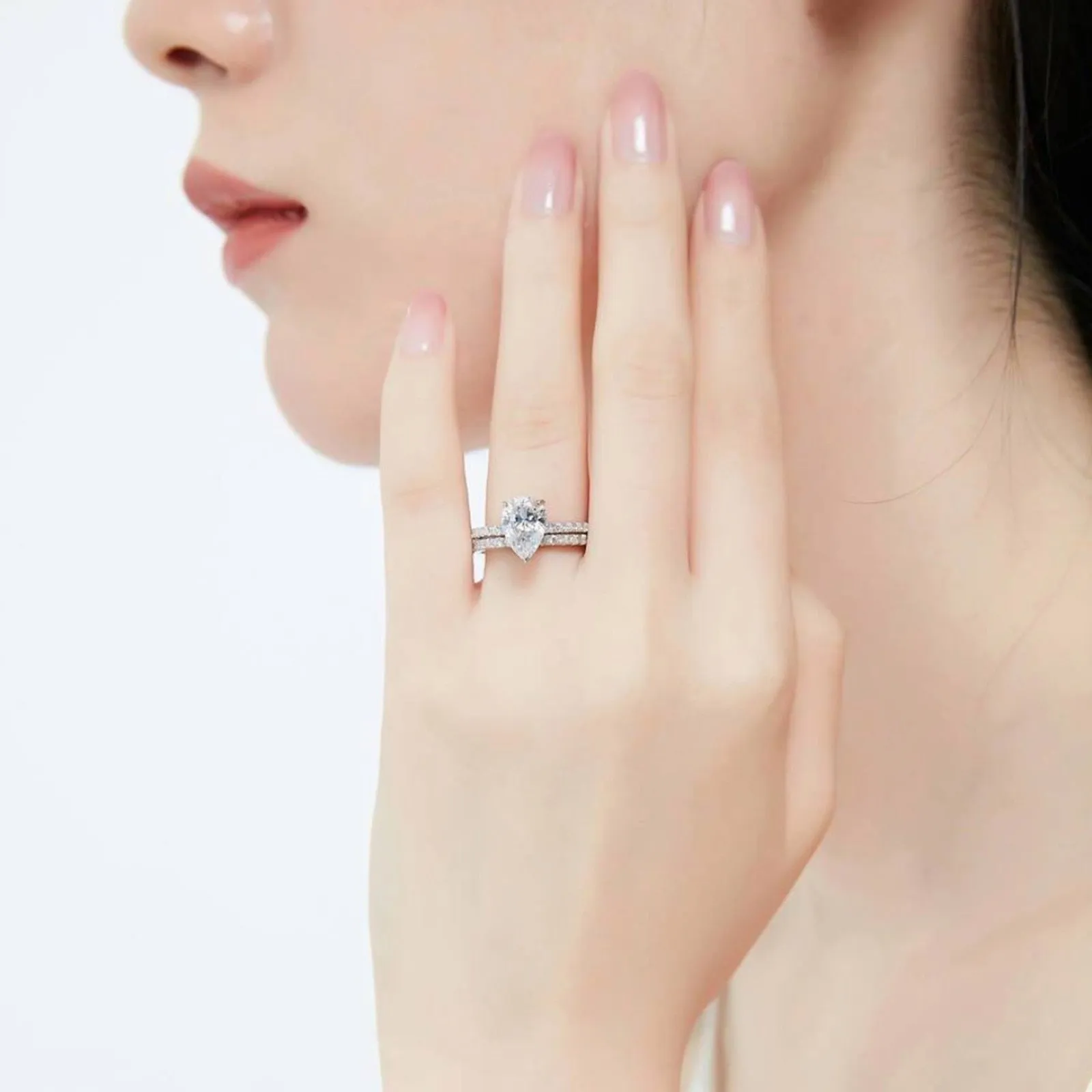 2 In 1 Fashion Women Artificial Gemston Ring Set Wedding Engagement