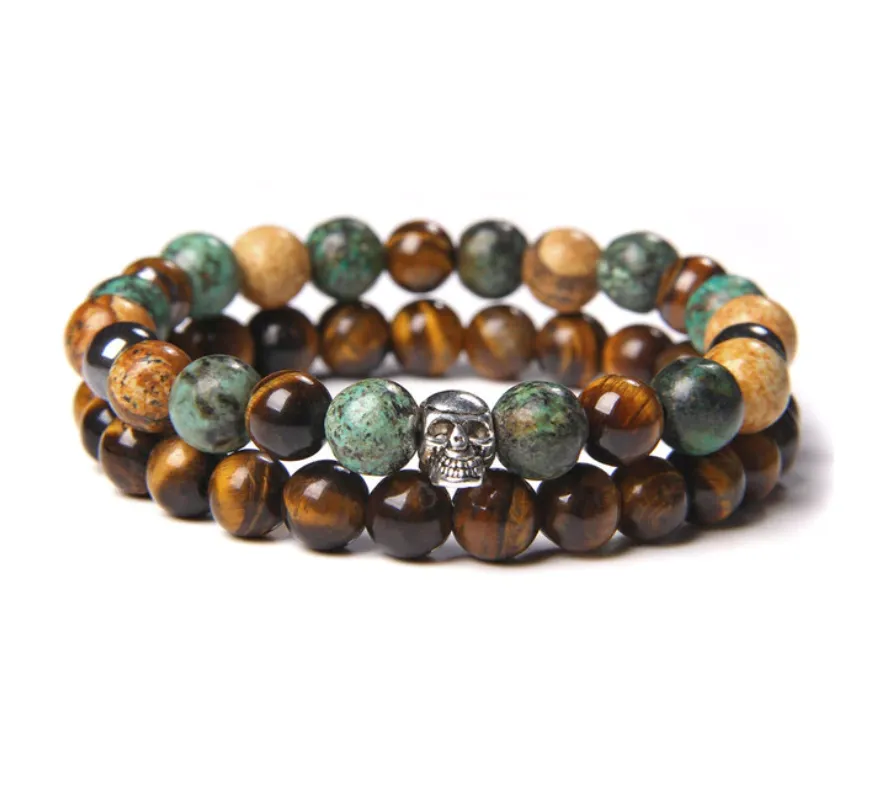 2 Piece Assorted Natural Stones Beaded Bracelet B