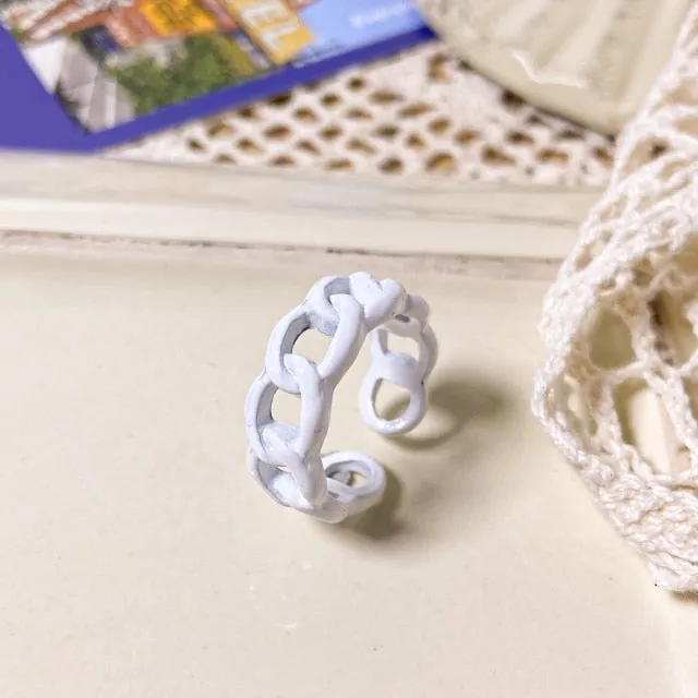 2021 Korea Colorful Fashion Resin Fruit Ring Set Metal Geometric Irregular Open Rings for Women Party Wedding Jewelry Ring Set