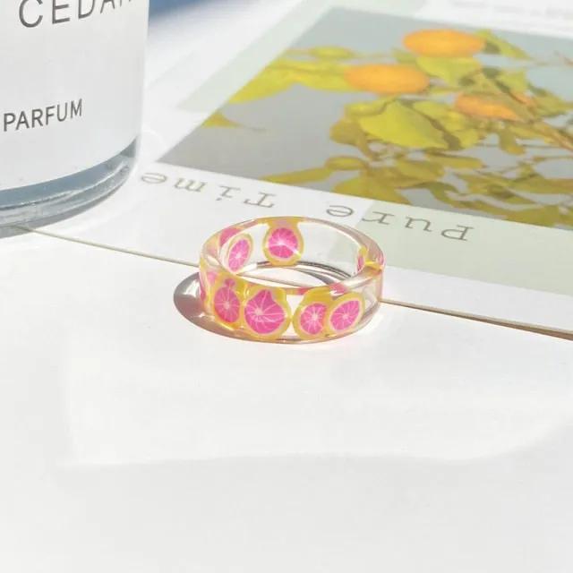 2021 Korea Colorful Fashion Resin Fruit Ring Set Metal Geometric Irregular Open Rings for Women Party Wedding Jewelry Ring Set