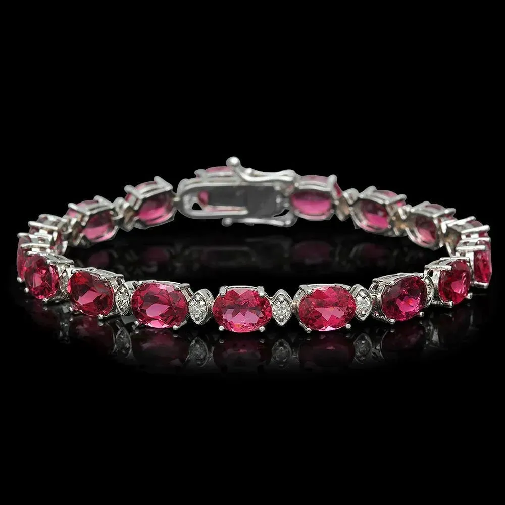 23.30Ct Natural Tourmaline and Diamond 14K Solid White Gold Bracelet