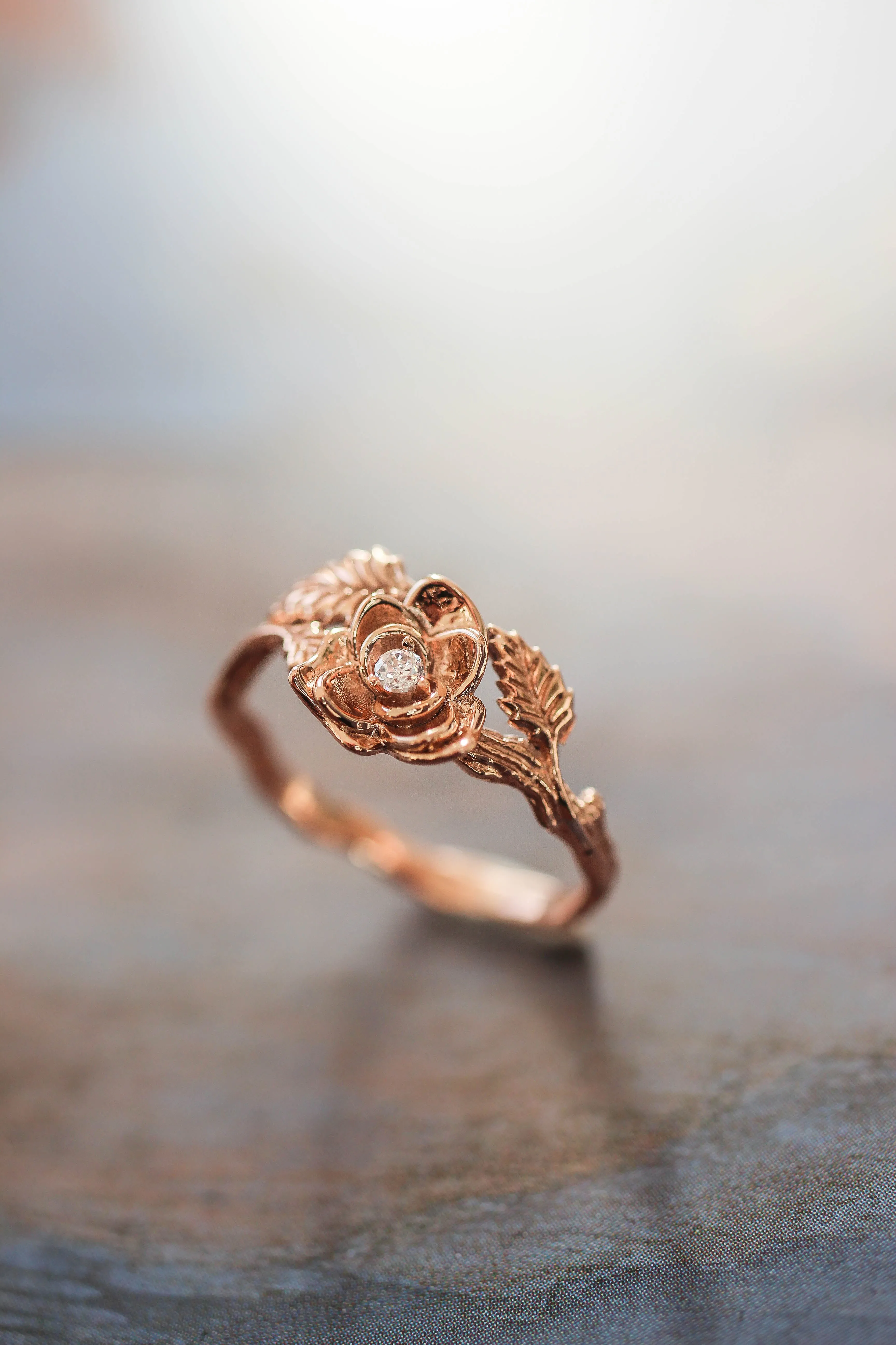 3 instalments payment plan: Bridal ring set with rose flower and diamonds / Blooming Rose
