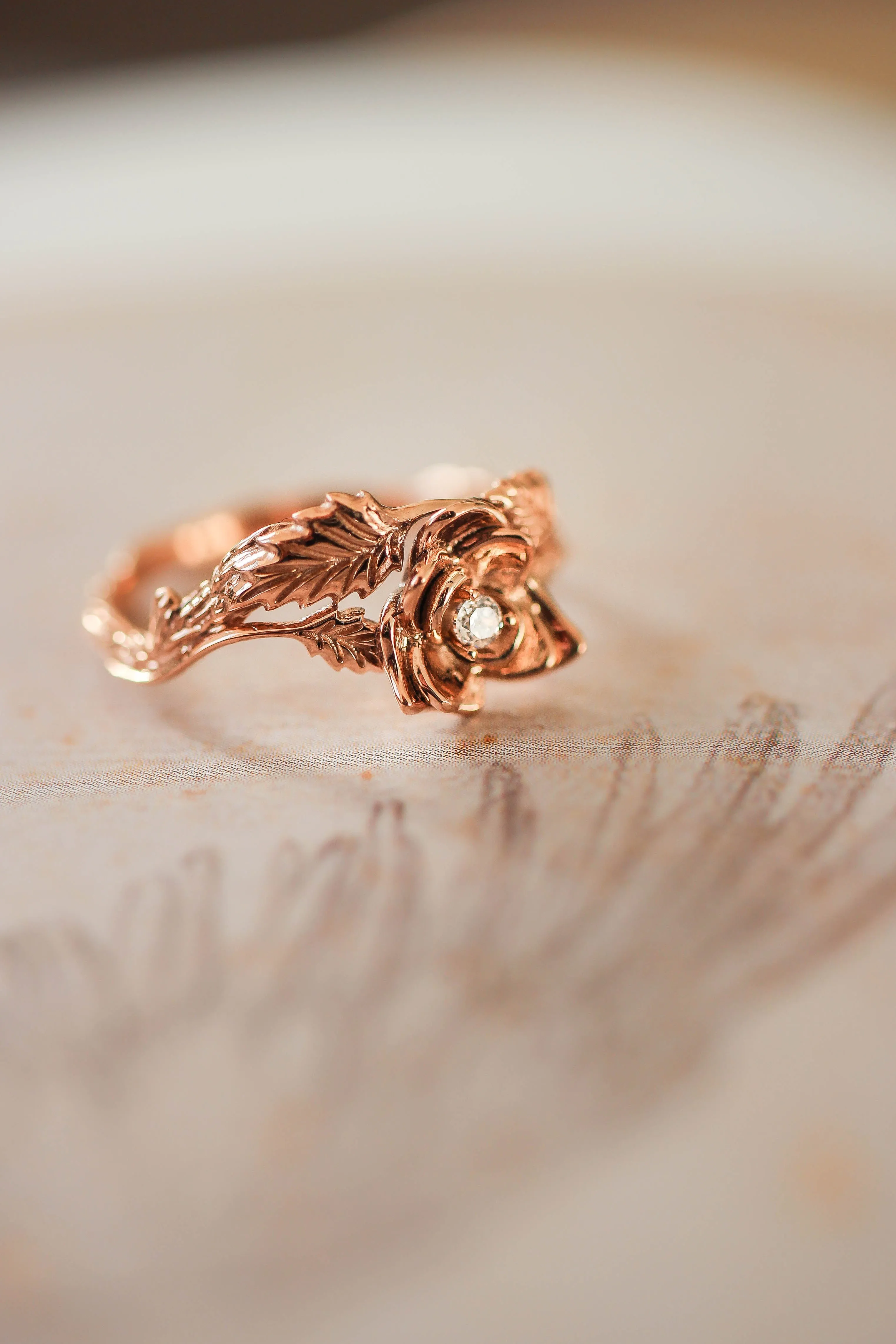 3 instalments payment plan: Bridal ring set with rose flower and diamonds / Blooming Rose