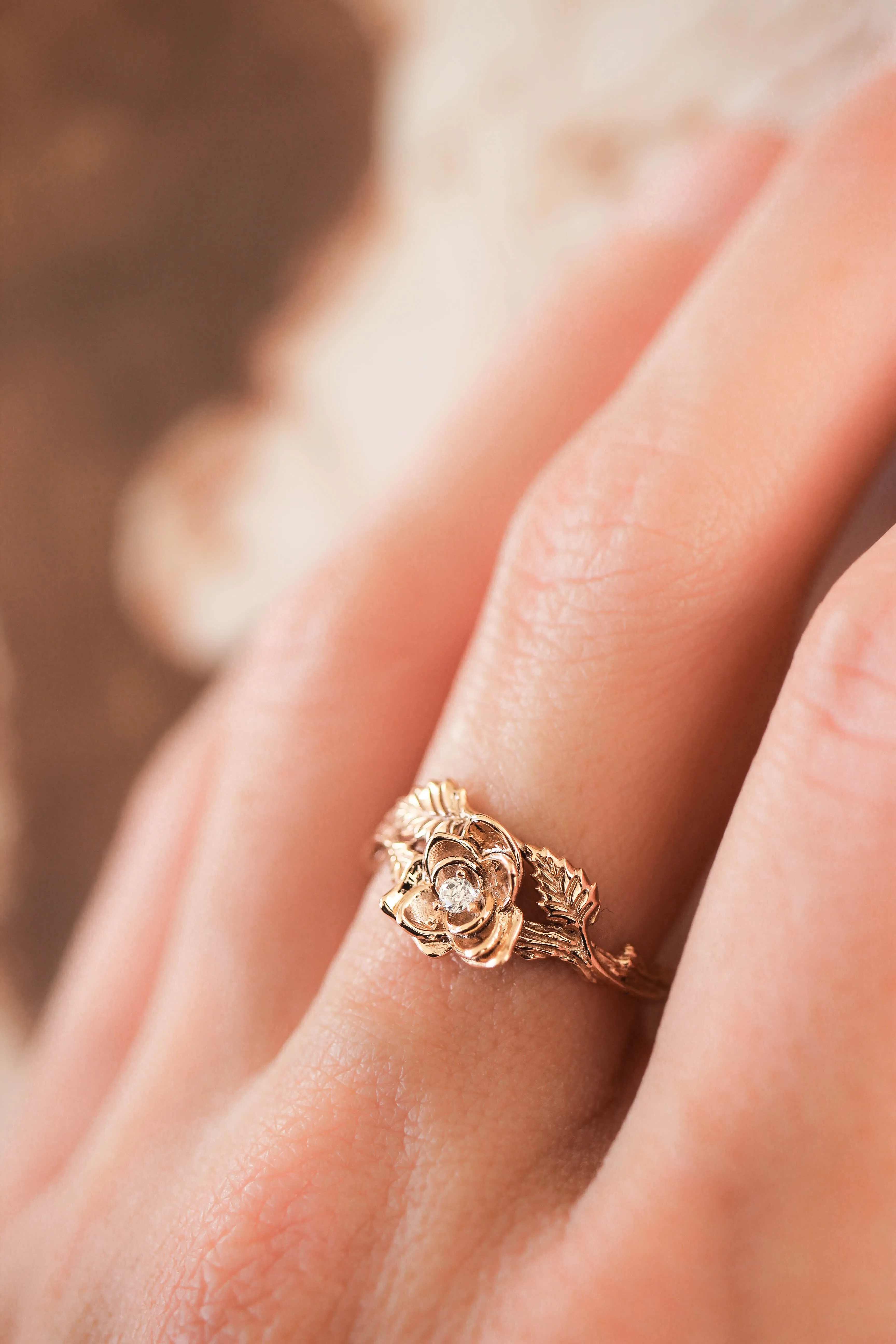 3 instalments payment plan: Bridal ring set with rose flower and diamonds / Blooming Rose