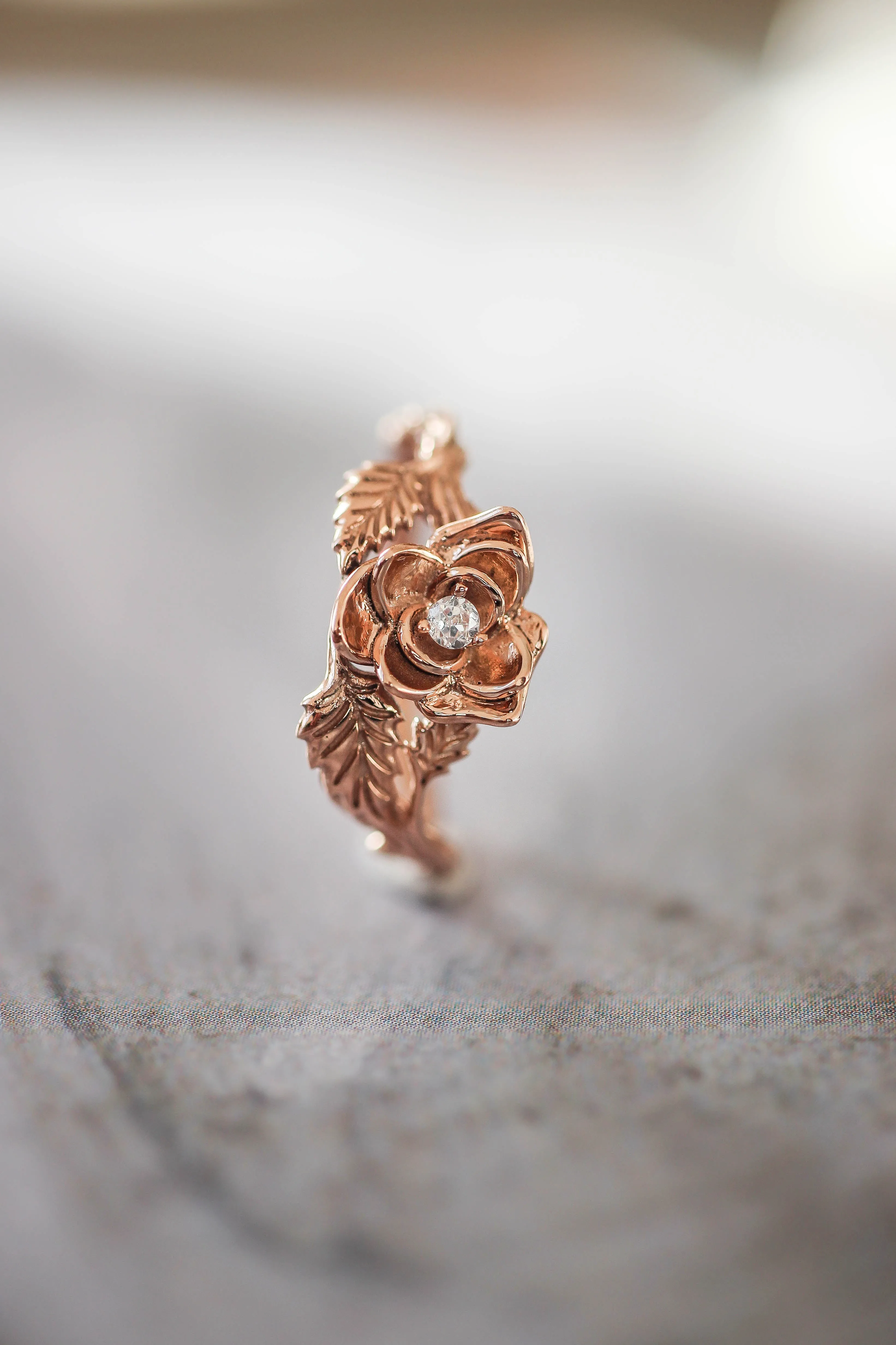 3 instalments payment plan: Bridal ring set with rose flower and diamonds / Blooming Rose