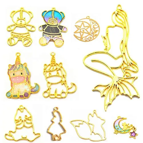 3 Pcs Earring Epoxy Resin Molds with 8pcs Bezel Charms Pendants,Bezel Pendants Charms Silicone Molds for Resin Earring,Keychains, Jewelry DIY Hollow Trays