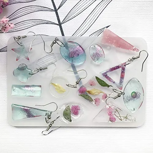 3 Pcs Earring Epoxy Resin Molds with 8pcs Bezel Charms Pendants,Bezel Pendants Charms Silicone Molds for Resin Earring,Keychains, Jewelry DIY Hollow Trays