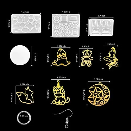 3 Pcs Earring Epoxy Resin Molds with 8pcs Bezel Charms Pendants,Bezel Pendants Charms Silicone Molds for Resin Earring,Keychains, Jewelry DIY Hollow Trays