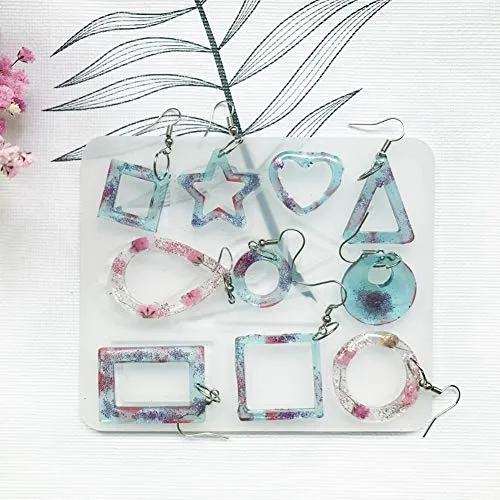 3 Pcs Earring Epoxy Resin Molds with 8pcs Bezel Charms Pendants,Bezel Pendants Charms Silicone Molds for Resin Earring,Keychains, Jewelry DIY Hollow Trays