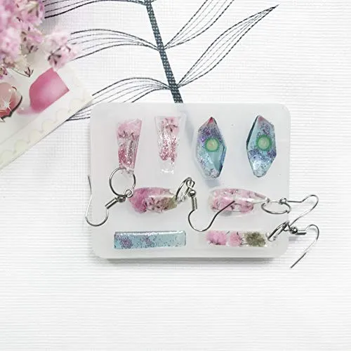 3 Pcs Earring Epoxy Resin Molds with 8pcs Bezel Charms Pendants,Bezel Pendants Charms Silicone Molds for Resin Earring,Keychains, Jewelry DIY Hollow Trays
