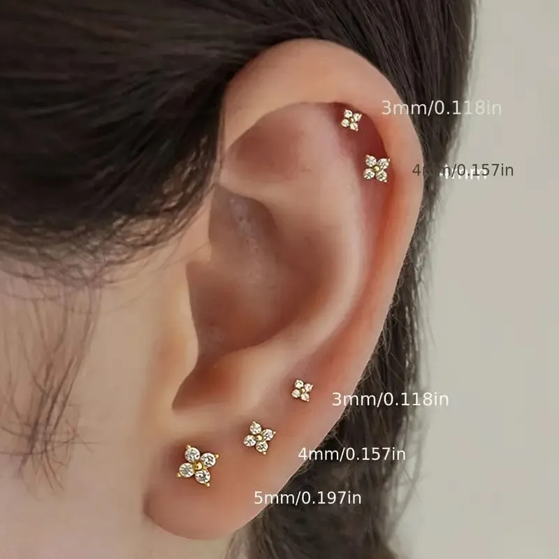 3-Pieces: Elegant Floral Stud Earrings Set