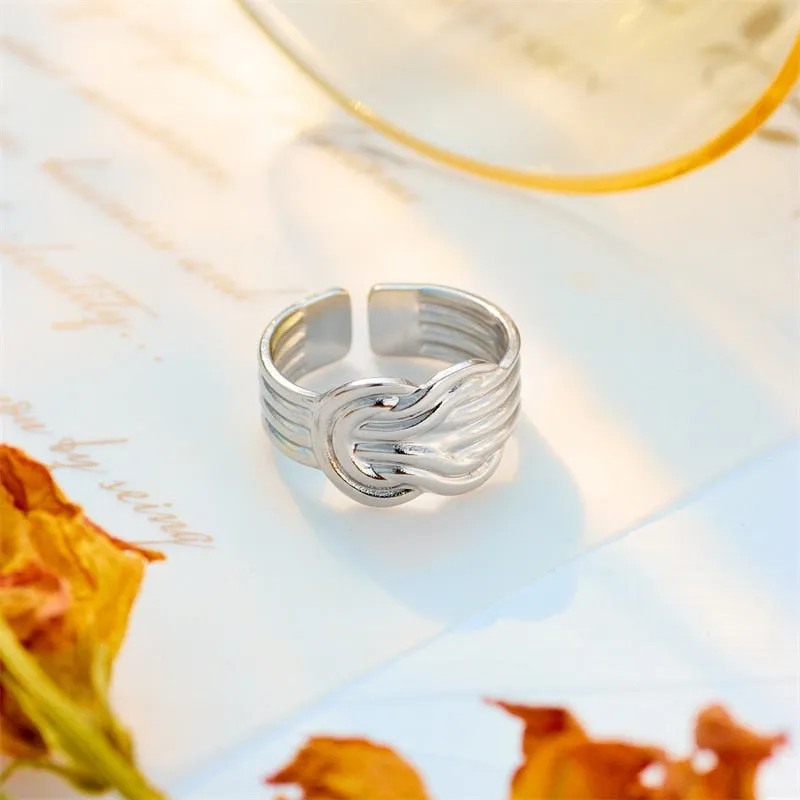 316L Stainless Steel Bowknot Adjustable Finger Ring For Women