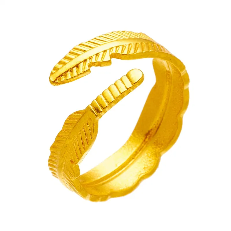 316L Stainless Steel Feather Leaf Opening Ring For Women