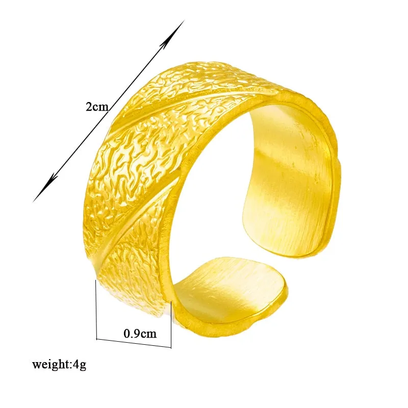 316L Stainless Steel Gold Color Irregular Relief Texture Open Ring For Women