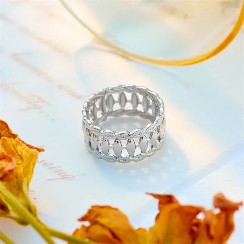 316L Stainless Steel Retro Openwork Ring For Women