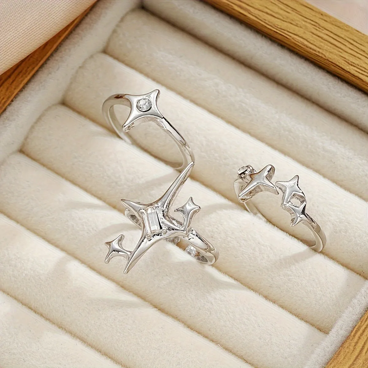 3pcs Y2K Starburst Open Ring Set
