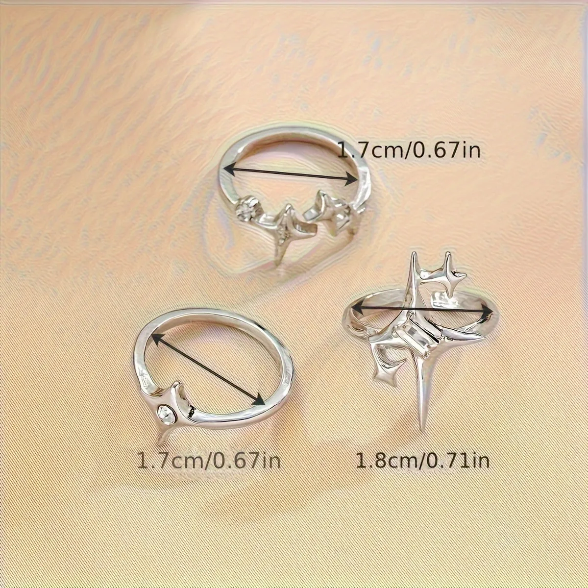 3pcs Y2K Starburst Open Ring Set