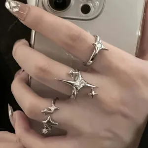 3pcs Y2K Starburst Open Ring Set
