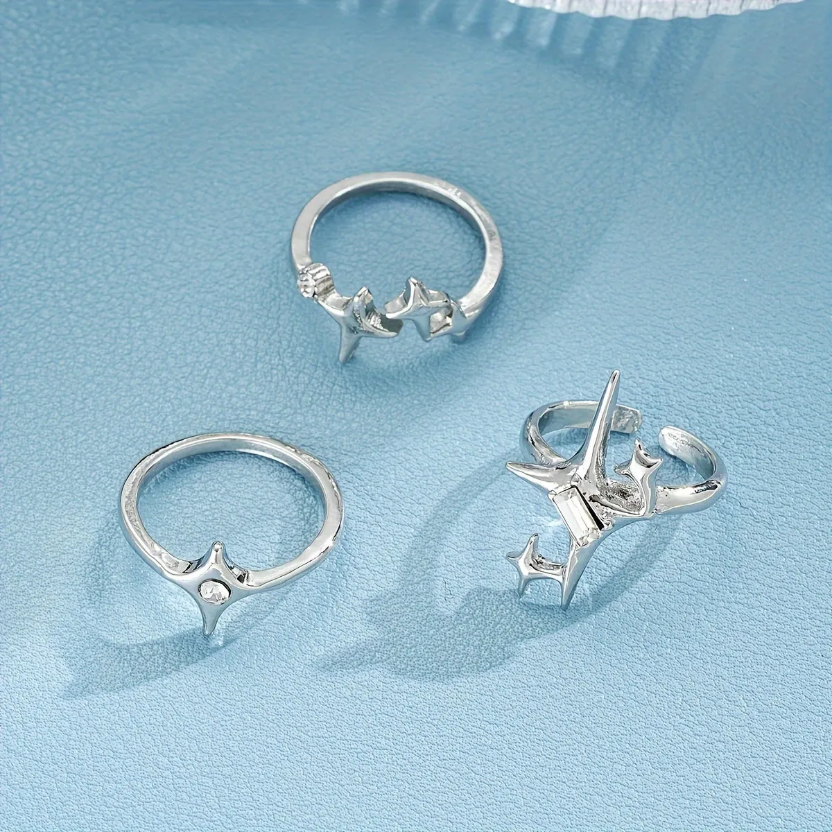 3pcs Y2K Starburst Open Ring Set