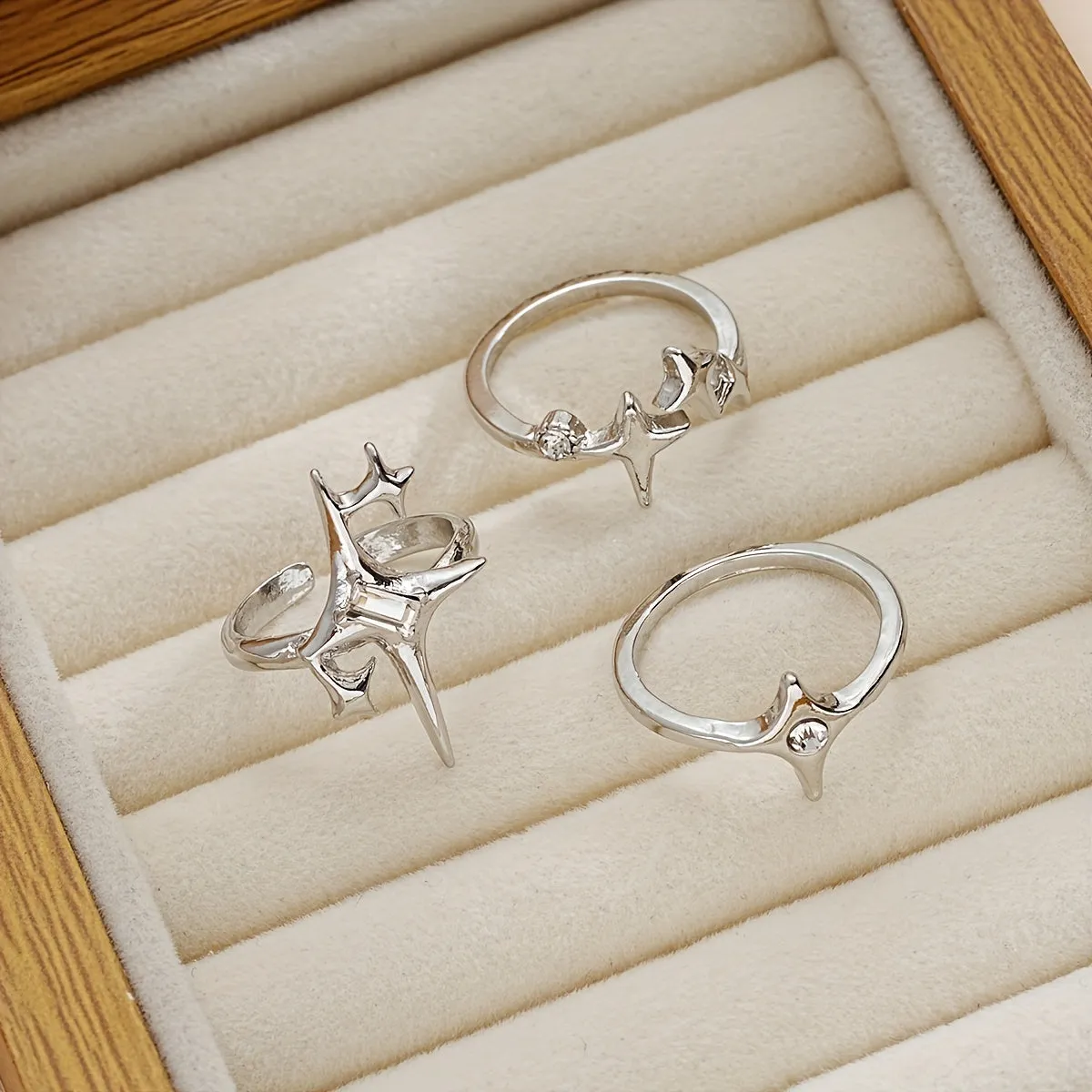 3pcs Y2K Starburst Open Ring Set