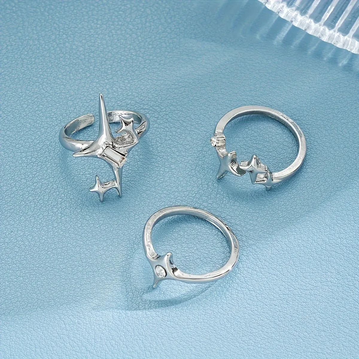 3pcs Y2K Starburst Open Ring Set