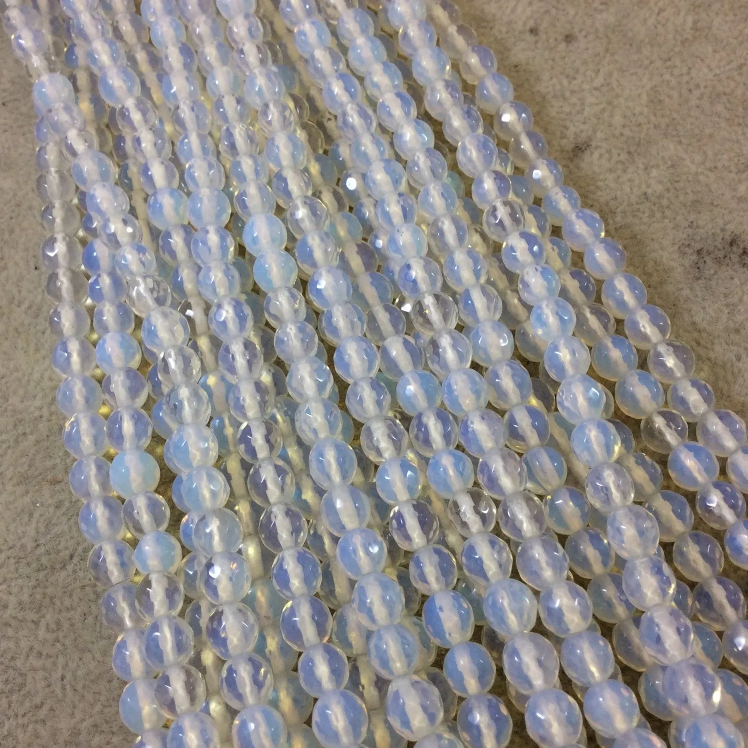 6mm Faceted Manmade Glass Milky White Opalite Round/Ball Shaped Beads with 1mm Holes - 14.25" Strand (Approx. 64 Beads) - Synthetic Gemstone