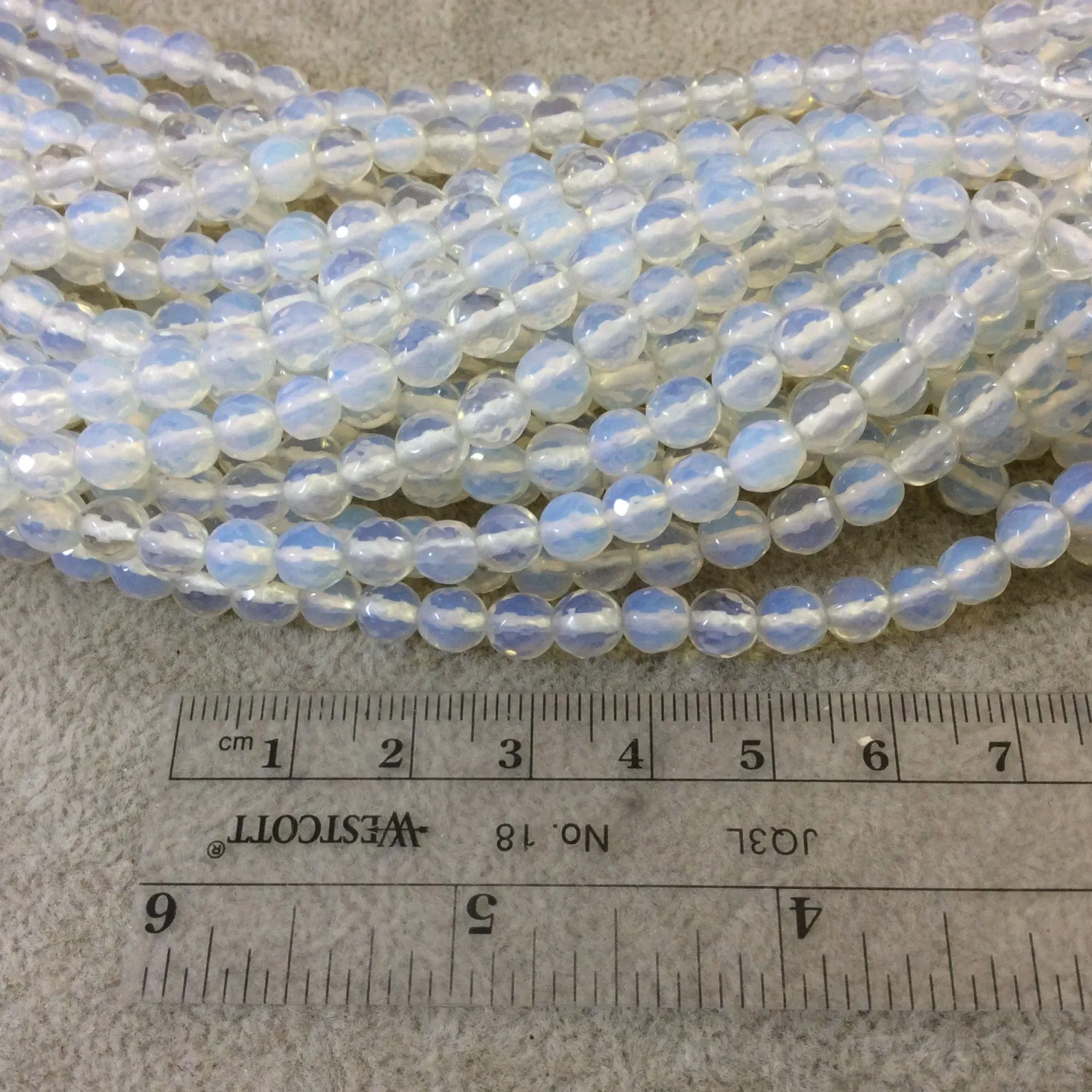 6mm Faceted Manmade Glass Milky White Opalite Round/Ball Shaped Beads with 1mm Holes - 14.25" Strand (Approx. 64 Beads) - Synthetic Gemstone