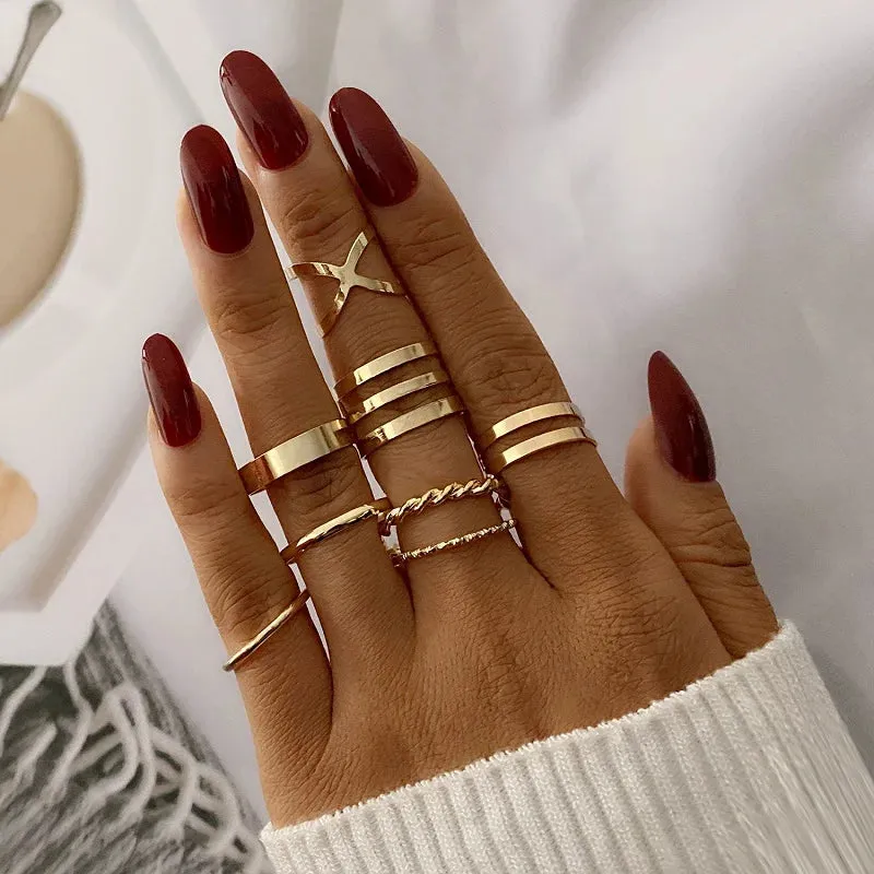 6Pcs Gold Color Smooth Geometric Open Ring Set
