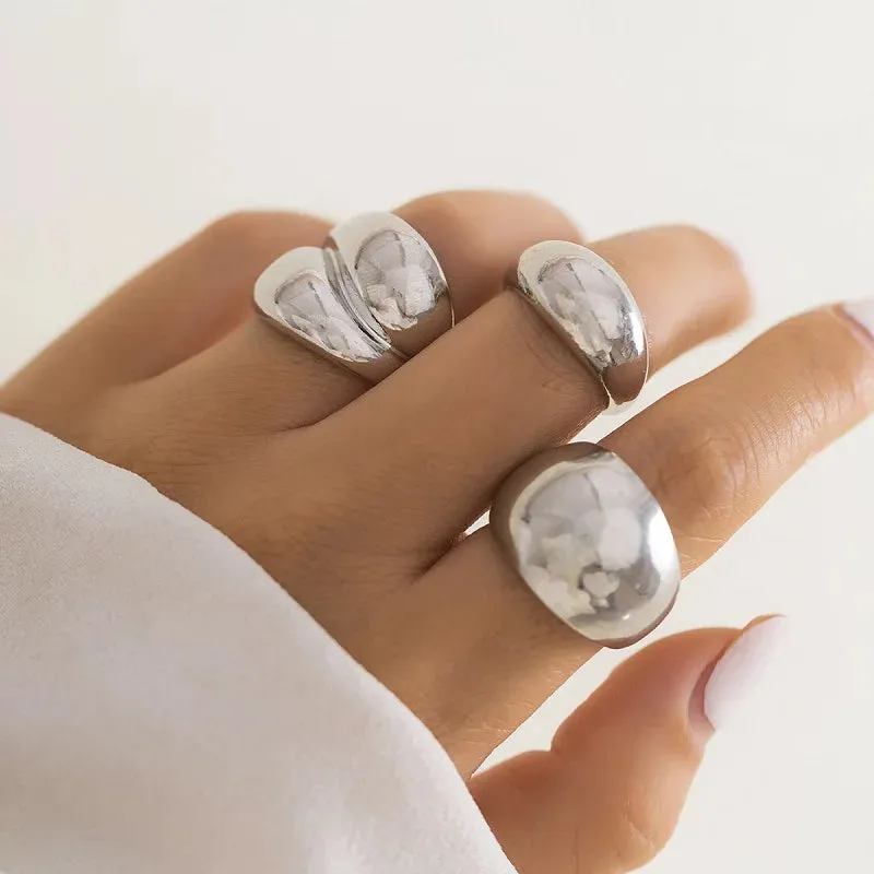 6Pcs Gold Color Smooth Geometric Open Ring Set