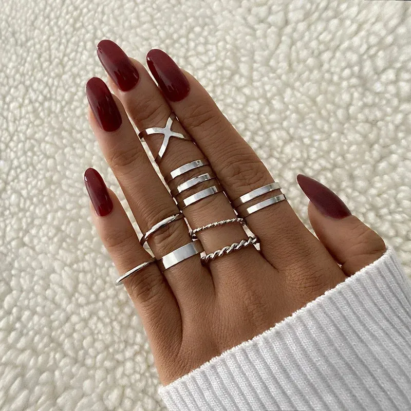 6Pcs Gold Color Smooth Geometric Open Ring Set