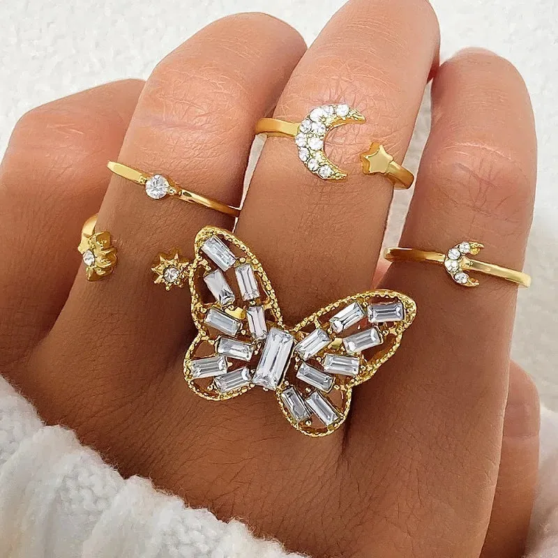 6Pcs Gold Color Smooth Geometric Open Ring Set