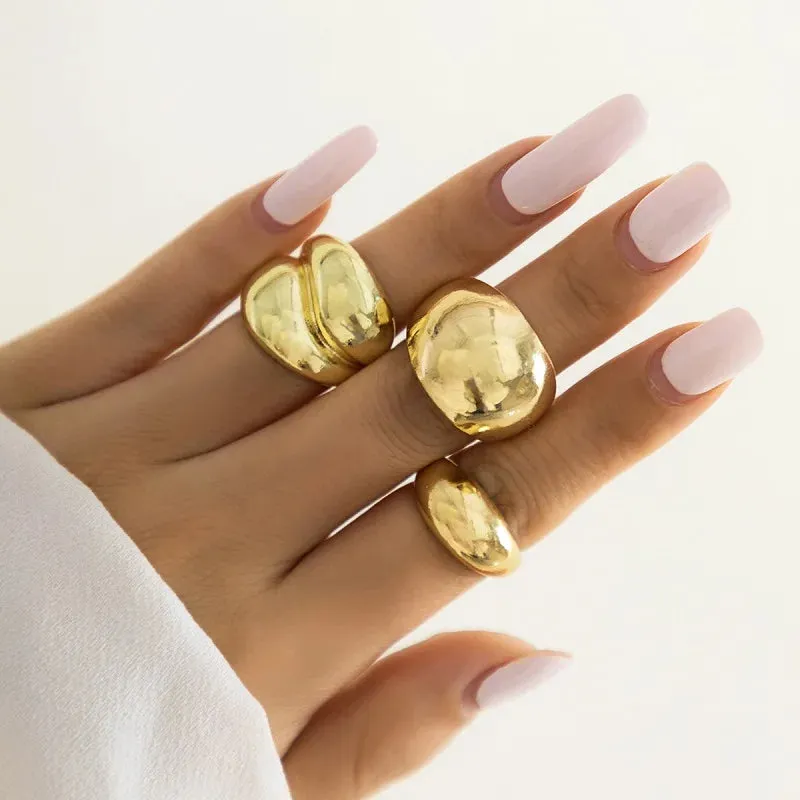 6Pcs Gold Color Smooth Geometric Open Ring Set