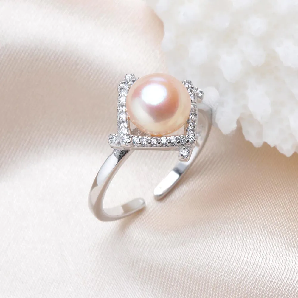 8-9mm Trendy Natural Freshwater Pearl Adjustable Ring