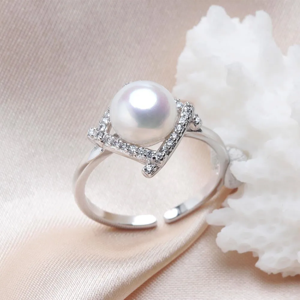 8-9mm Trendy Natural Freshwater Pearl Adjustable Ring