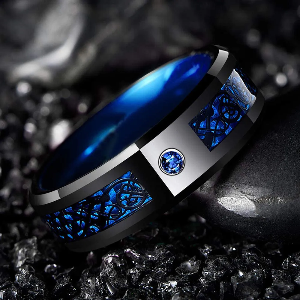 8mm Men Stainless Steel Celtic Dragon Ring