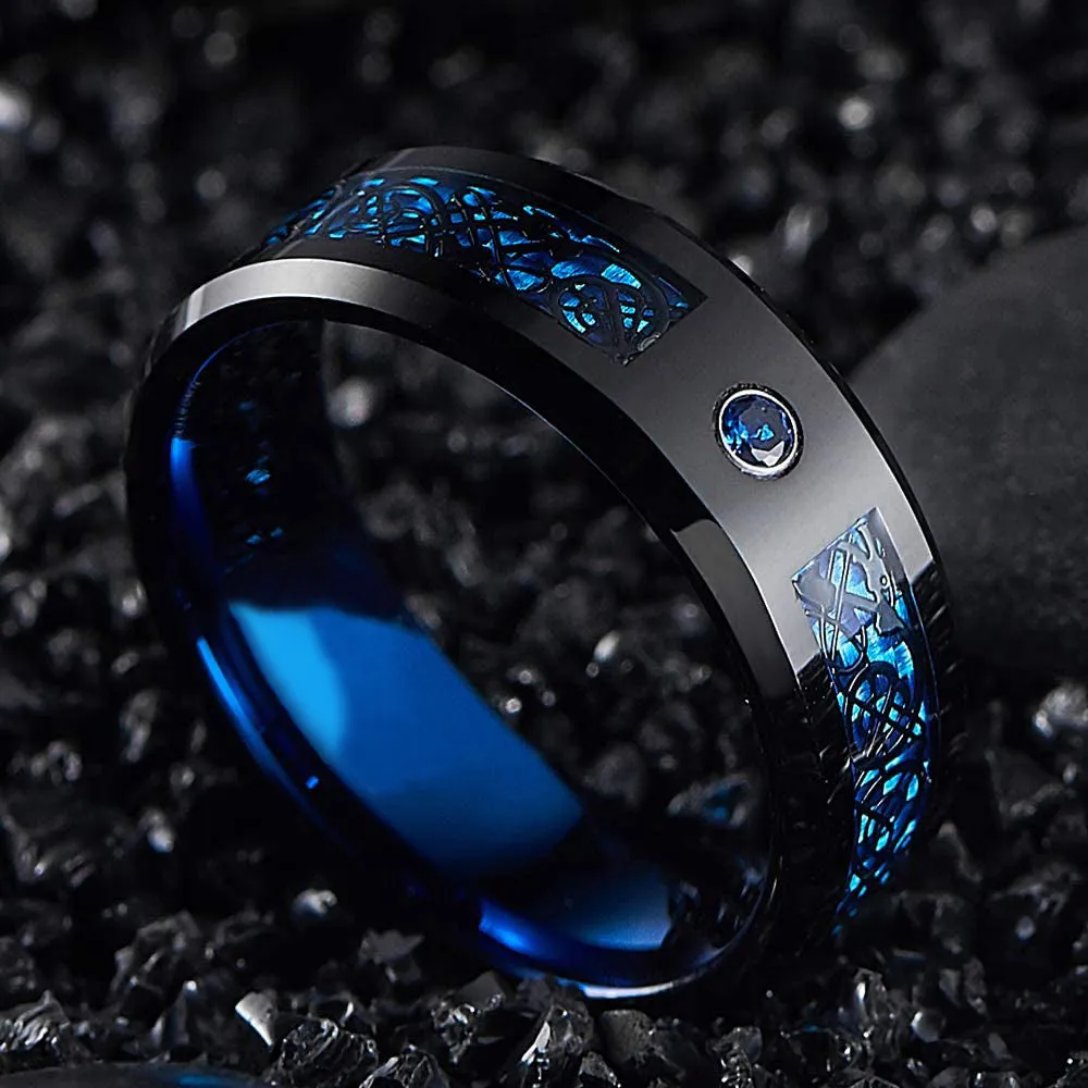 8mm Men Stainless Steel Celtic Dragon Ring