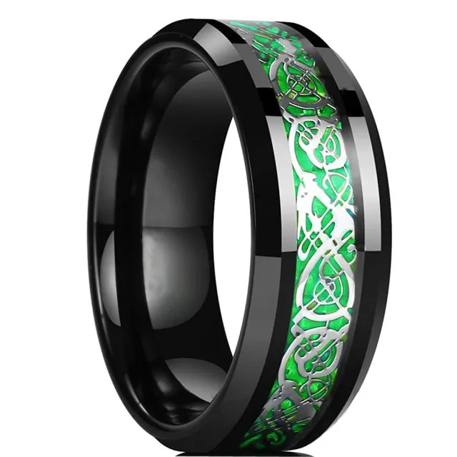 8mm Men Stainless Steel Celtic Dragon Ring