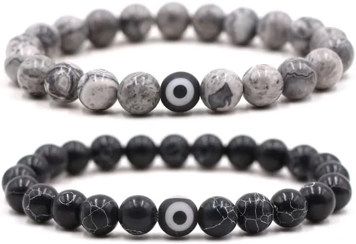 8mm Natural Stone Chakra Bead Elephant Evil Eye Stretch Bracelets Lukcy Protection Lava Rock Healing Balancing Stress Relief Yoga Bracelet for Women and Men