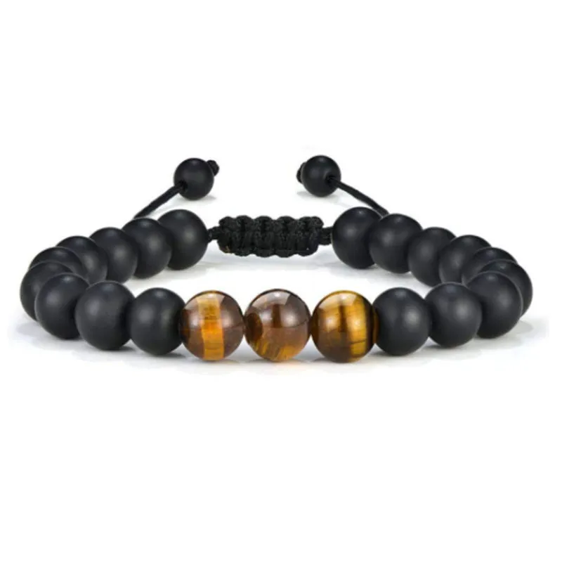 8mm Natural Yellow Tiger Eye Stone Braided Bracelet Women