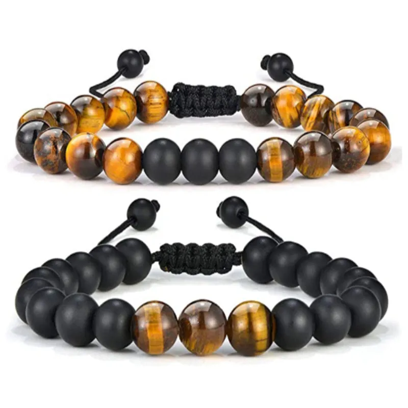 8mm Natural Yellow Tiger Eye Stone Braided Bracelet Women