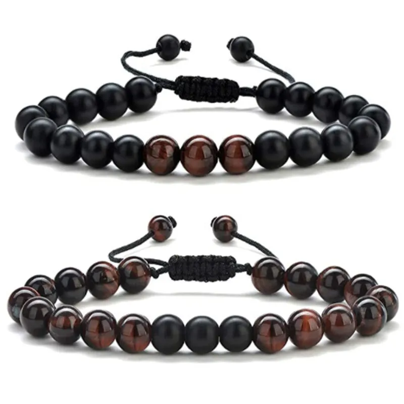 8mm Natural Yellow Tiger Eye Stone Braided Bracelet Women